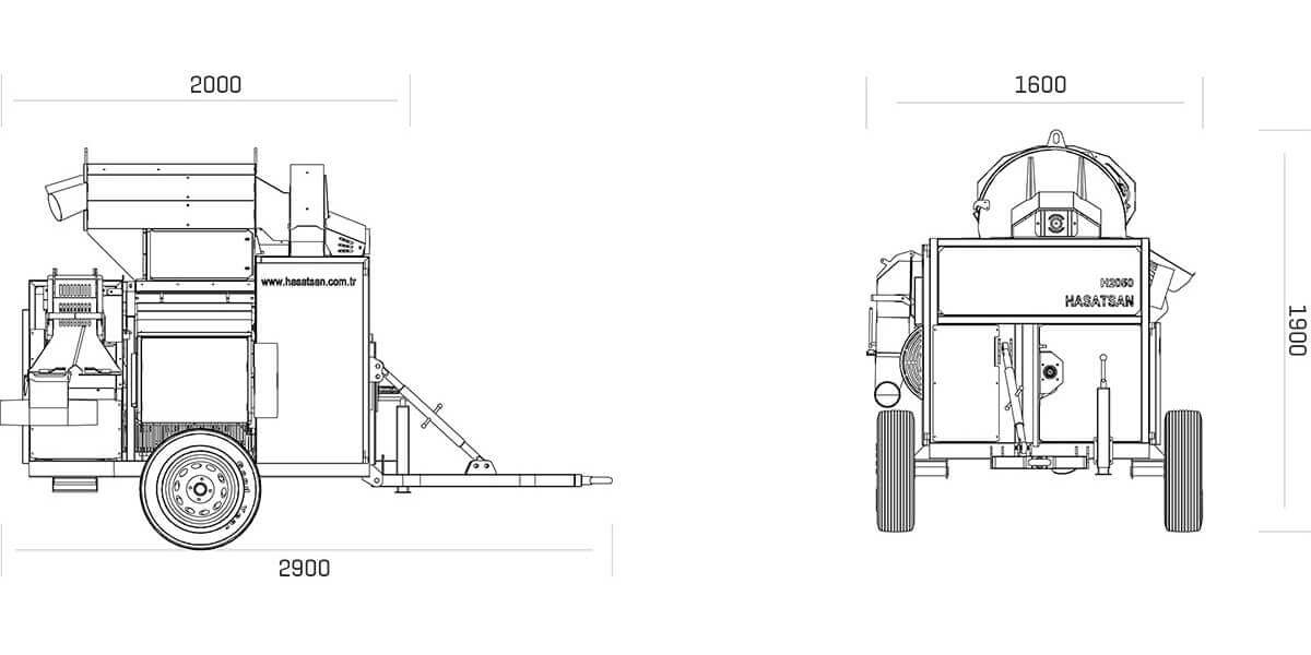 H2050 Junior Kabuklu Toplayan Hasat Makinesi Teknik Çizim